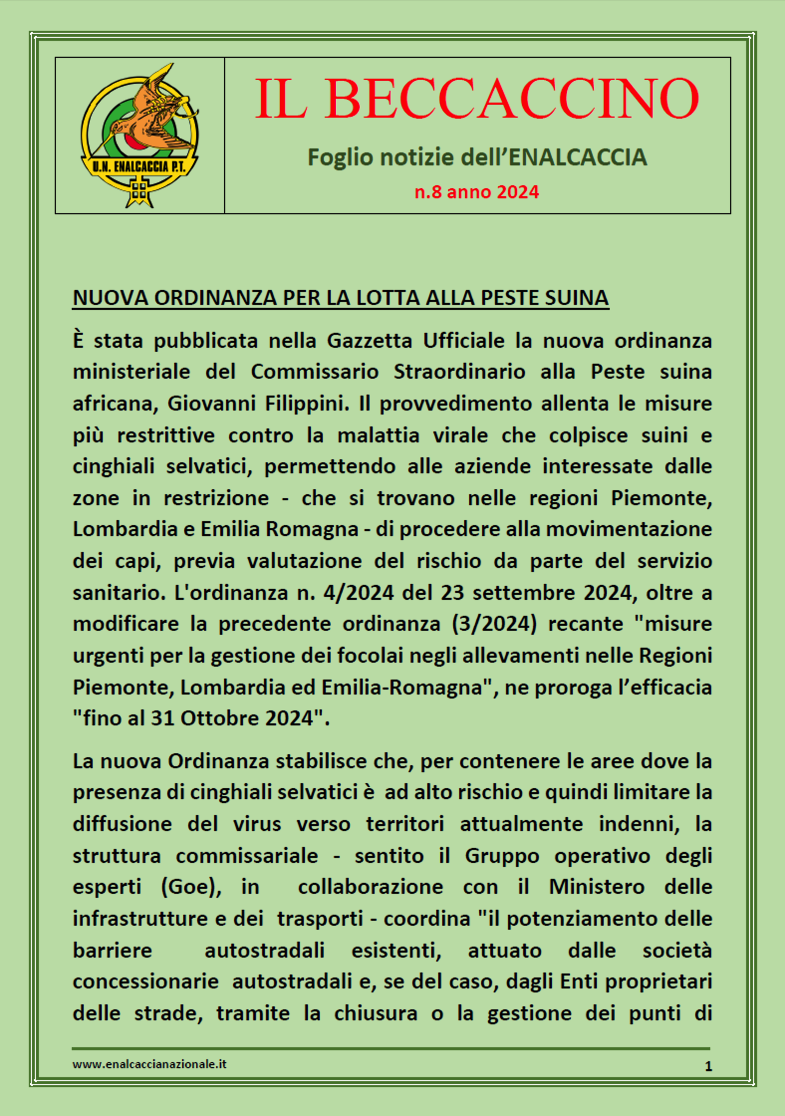 Foglio Notizie Il Becaccino - Nr. 8/2024